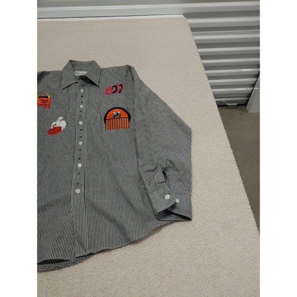 Mili Designs Button up Shirt Womens Medium Halloween Ghost‎ Black white Checked - Picture 2 of 15